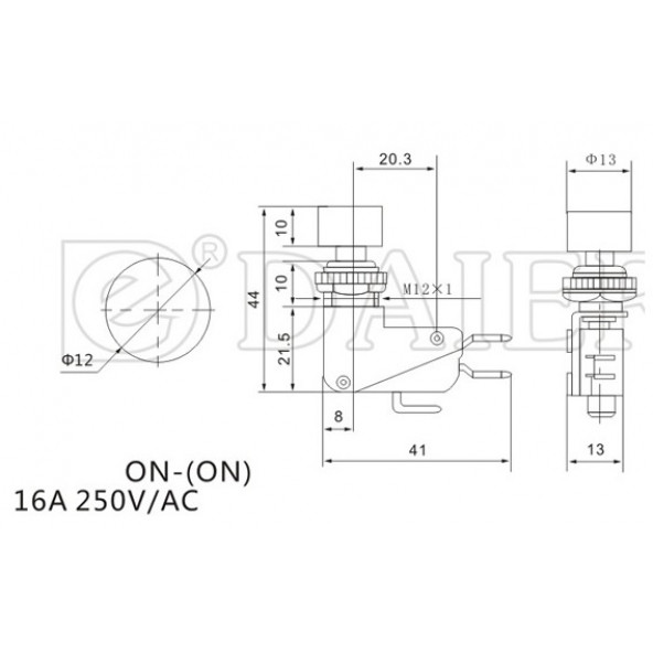 Micro Switch DS-438 Kırmızı Butonlu 12mm - Resim 2