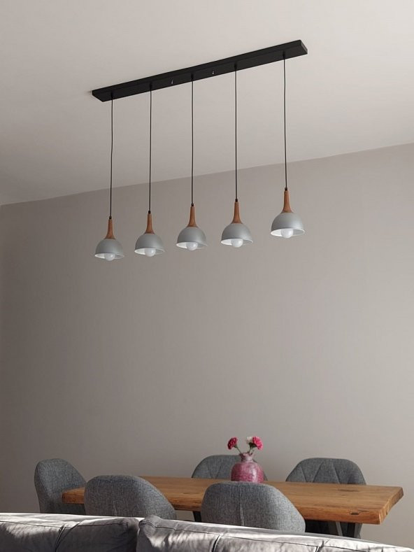 MYLİGHTS  SIRALI  BEŞLİ MASA ÜSÜTÜ SARKIT AVİZE RETRO AVİZE MODERN AVİZE  120 CM ürün görseli 1