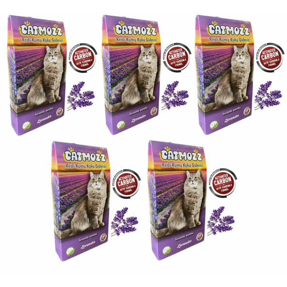 CatMozz Lavander Aktif Karbon Kedi Kumu Lavantalı Koku Giderici Extra Koku Kontrolü Topaklanma 30 Gr x 5 Adet ürün görseli 1