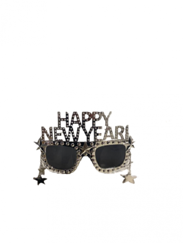 YILBAŞI GÖZLÜK HAPPY NEW YEAR YILDIZLI GÜMÜŞ ürün görseli 1