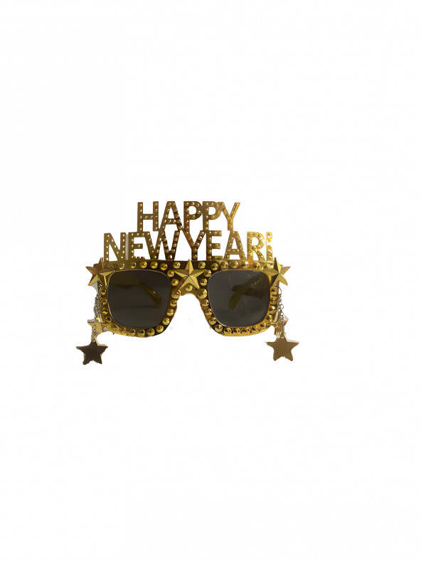 YILBAŞI GÖZLÜK HAPPY NEW YEAR YILDIZLI GOLD ürün görseli 1