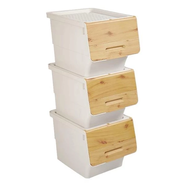 Motek Patateslik Soğanlık Tekerlekli Organızer Eşya Ve Erzak Kutusu 3x33 Lt-Mt05 Bambu+Krem ürün görseli 1