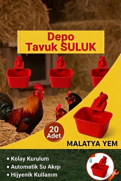 Otomotik Depo Tipi Tavuk-Civciv-Bıldırcın Suluğu-20 Adet ürün görseli 1