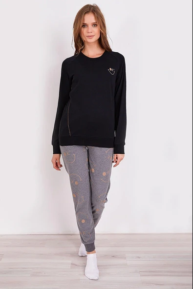 Arnetta 2180 Smile Siyah Kadın Uzun Kol Pijama Takım ürün görseli 1