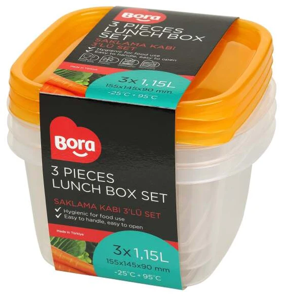 Plastik Saklama Kabı Kare 3'lü Set 1,15 Lt BO532 ürün görseli 1