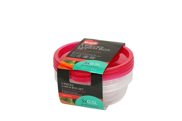 Plastik Saklama Kabı Yuvarlak 3'lü Set 500 ml BO549 ürün görseli 1