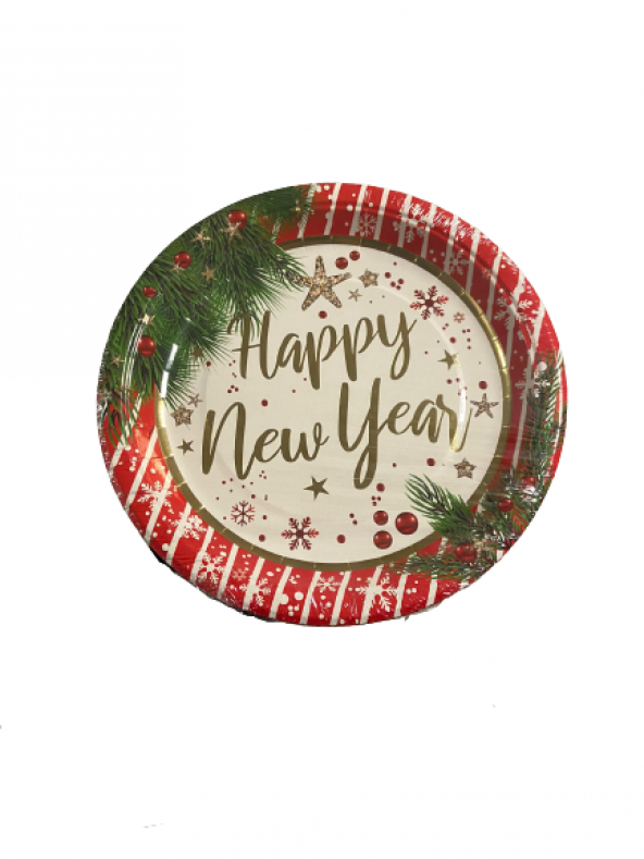 YILBAŞI TABAK VARAK BASKILI HAPPY NEW YEAR 6LI 23 CM ürün görseli 1