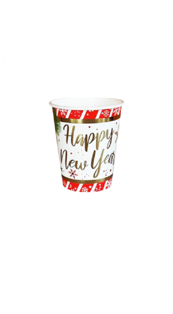 YILBAŞI BARDAK VARAK BASKILI HAPPY NEW YEAR 6LI 220/240 CC ürün görseli 1