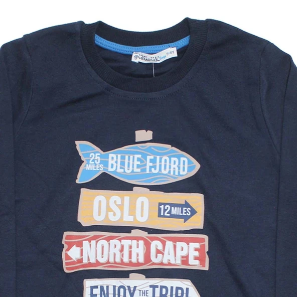 Erkek Çocuk North Cape Baskılı Tek Üst Sweat - Resim 5