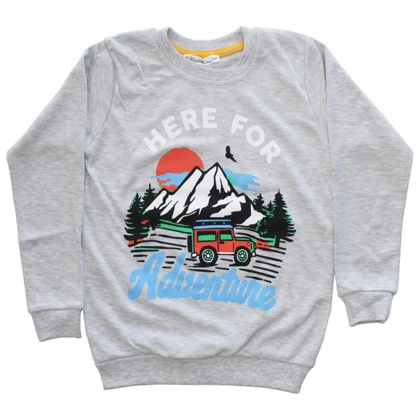 Erkek Çocuk Gri Adventure Baskılı Tek Üst Sweat ürün görseli 1