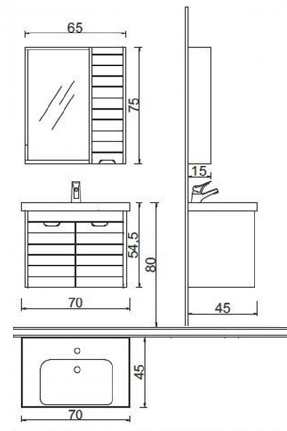 Denko Mostar 70 cm MDF Banyo Dolabı Takımı Alt Modül - Resim 3