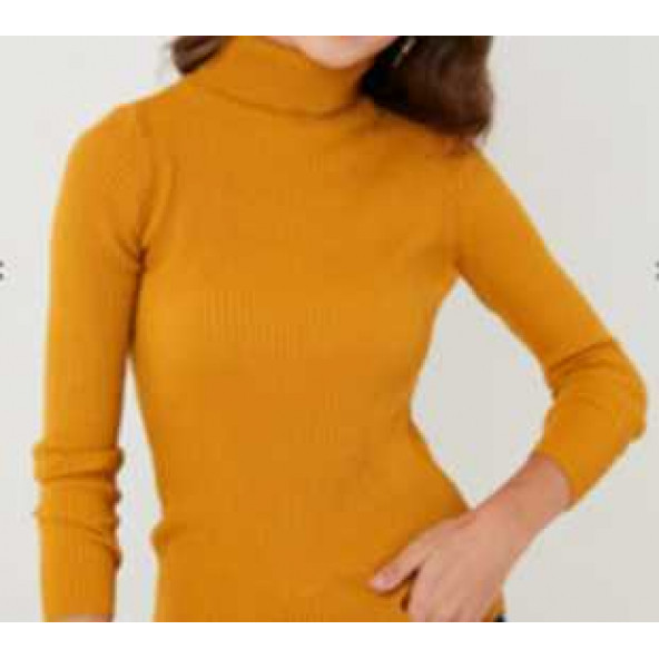 Sarı Balıkçı Yaka Fitilli Likralı Body Triko Kazak ürün görseli 1