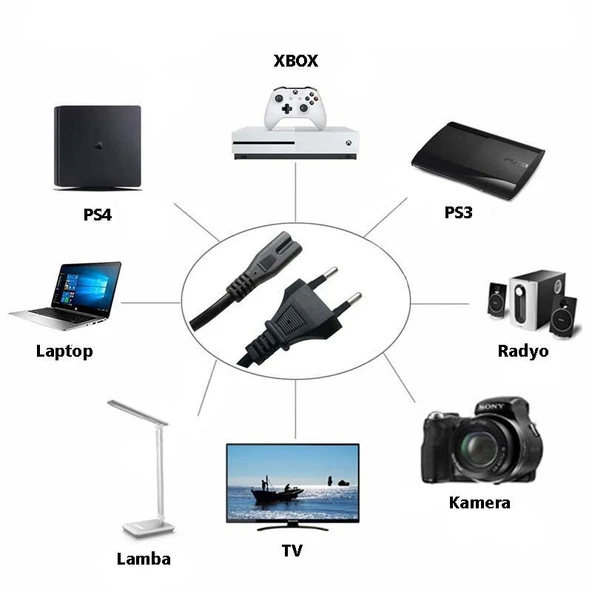 Radyo TV Laptop Teyp PS3 PS4 XBOX Lamba Kamera Adaptör Yazıcı Uyumlu Güç Kablosu 2 pin Kablo ürün görseli 1