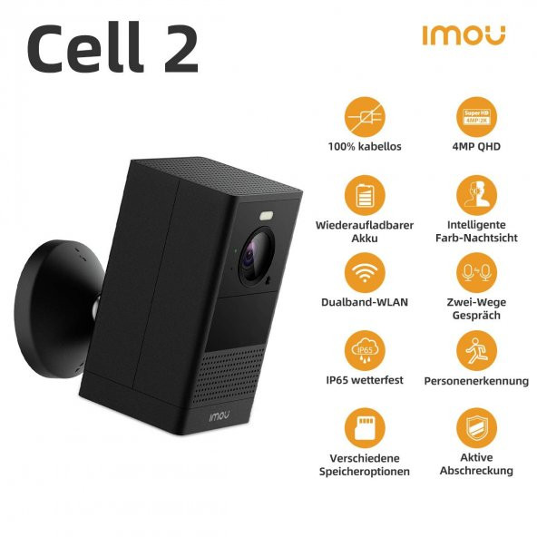IMOU Cell 2 IPC-B46LP Wi-Fi Akıllı Güvenlik Kamerası 4MP 2,8 mm (110°) sabit lens Siyah ürün görseli 1