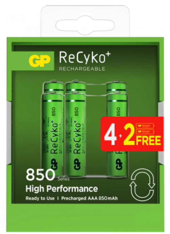 GP ReCyko GPHCH83C081 850 mAh AAA Ni-MH Şarj Edilebilir İnce Kalem Pil 4 + 2li ürün görseli 1