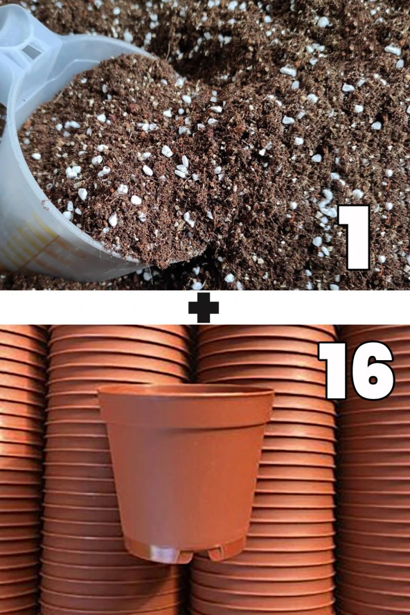 1 litre kaktüs sukulent yetiştirme toprağı ve 16 adet 5.5 cm kaktüs sukulent saksısı ürün görseli 1