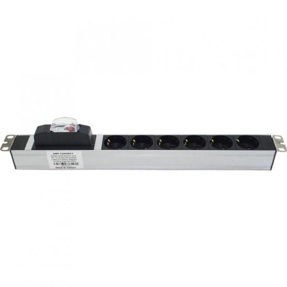 19" 1U 6 Lı (16A) Sigortalı Rack Kabin Priz Grubu Pdu ürün görseli 1