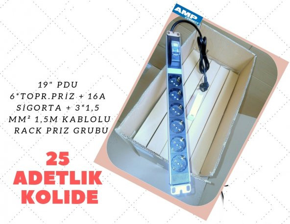 1U 19" 6Lı Sigortalı Priz Grubu ürün görseli 1