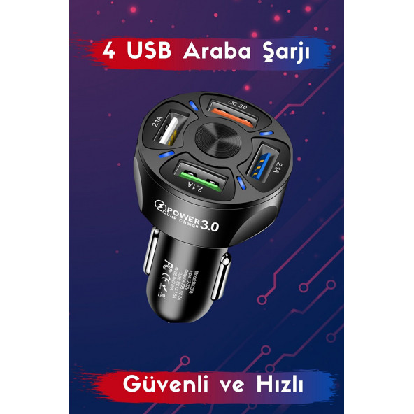 OTO 4'LÜ USB ŞARJ CİHAZI - SİYAH ürün görseli 1