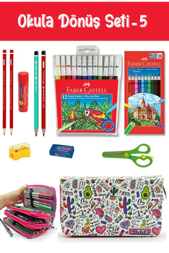 Kırtasiye Seti Unicorn-Flamingo-Avakado Desenli Kalem Kutulu 11 Parça Okula Dönüş Set:5 ürün görseli 1