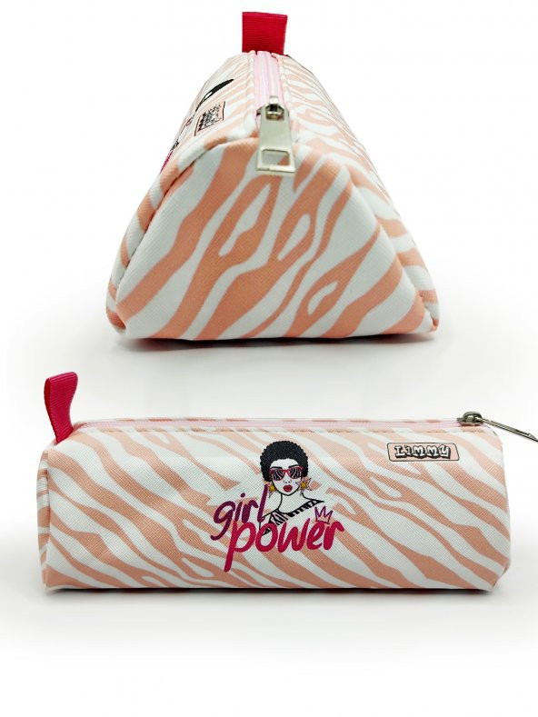 Kalem Kutusu Zebra Desenli Üçgen Kalemkutu Jumbo Vegan Deri Kalemlik - Pembe(Nude) ürün görseli 1