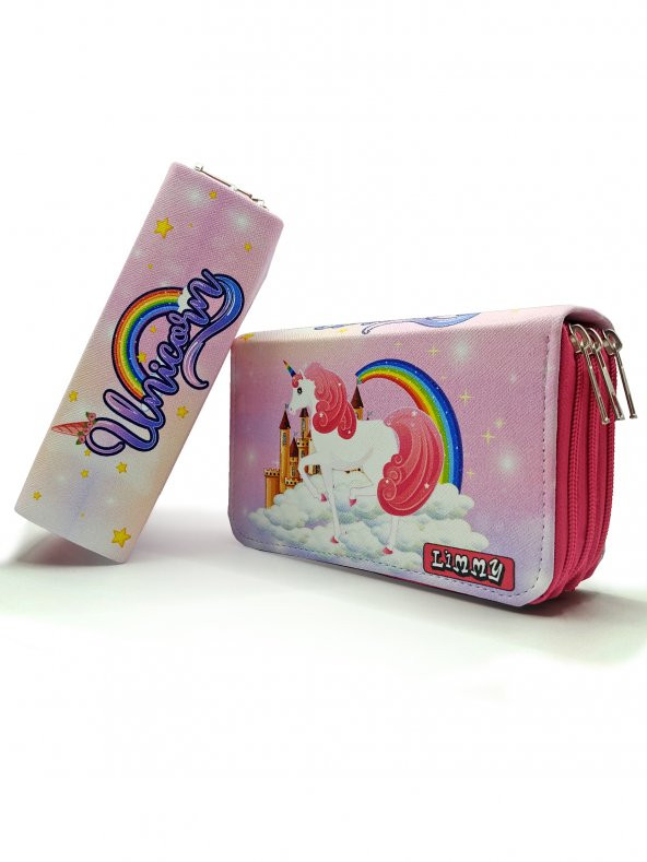 Unicorn Ülkesi Temalı Modelist Kalem Kutusu Kalemkutu Vegan Deri Üç Bölmeli Kalemlik ürün görseli 1