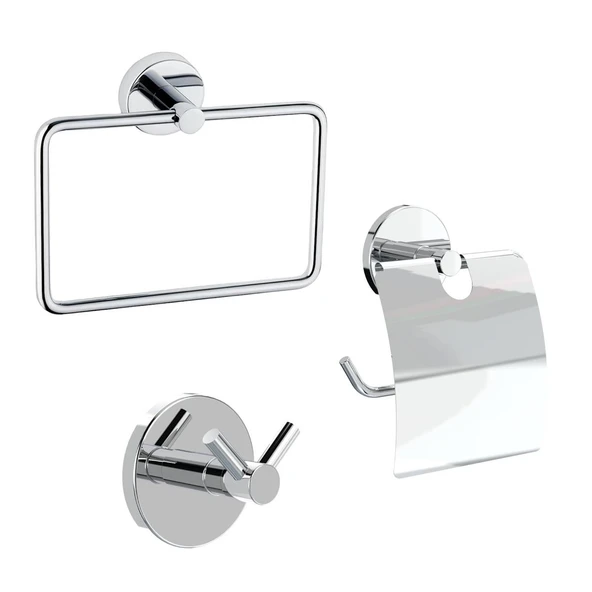Banyo Aksesuar 3 lü Set Havluluk - Wc Kağıtlık - 2 li Askı Paslanmaz ürün görseli 1