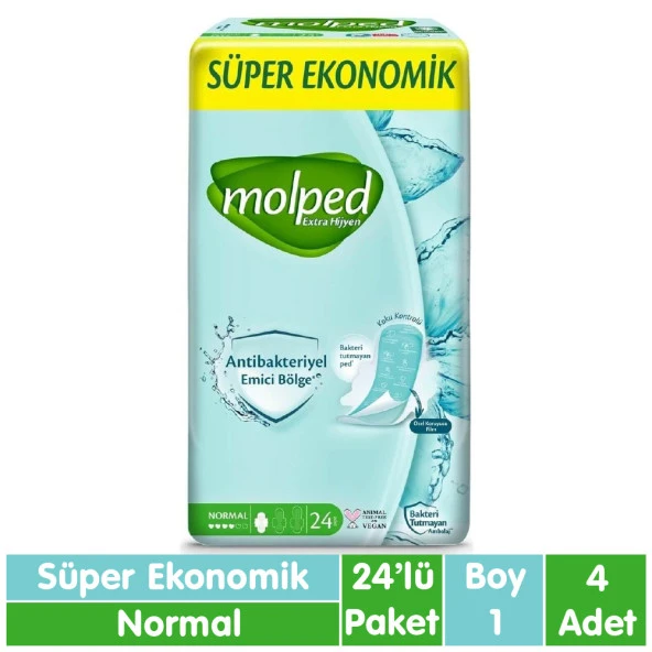 Molped Süper Ekonomik Antibakteriyel Ped Normal 24x4 96 Adet ürün görseli 1
