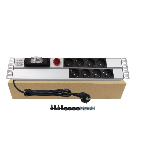 19" 2U 8Li Şebeke 16A Sigortalı Akım Ve Volt Ölçerli Pdu ürün görseli 1