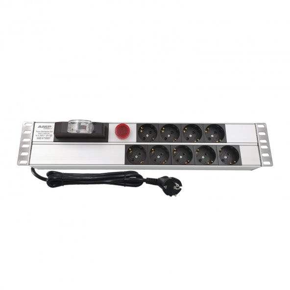 19" 2U 9Lu Şebeke 16A Sigortalı Akım Ve Volt Ölçerli Pdu ürün görseli 1