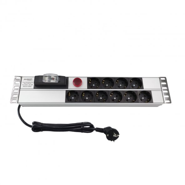 19" 2U 10Lu Şebeke 16A Sigortalı Akım Ve Volt Ölçerli Pdu ürün görseli 1