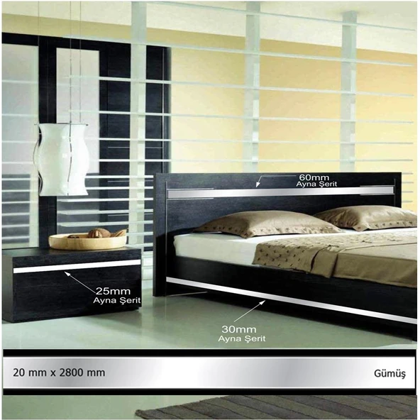 20 mm x 2800 mm Gümüş Sibu Aynalı Pleksi Şerit Mobilya Süsü ürün görseli 1