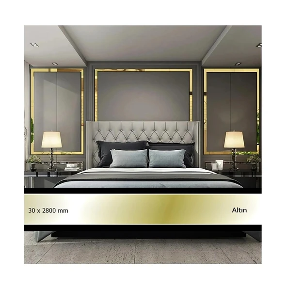 30 mm x 2800 mm Altın Sibu Aynalı Pleksi Şerit Mobilya Süsü ürün görseli 1