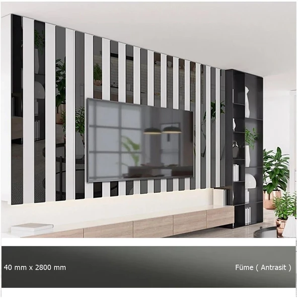 40 mm x 2800 mm Antrasit Sibu Aynalı Pleksi Şerit Mobilya Süsü ürün görseli 1