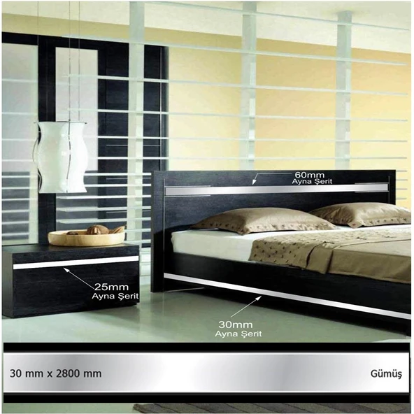 30 mm x 2800 mm Gümüş Sibu Aynalı Pleksi Şerit Mobilya Süsü ürün görseli 1