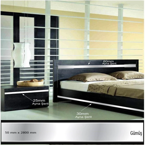 50 mm x 2800 mm Gümüş Sibu Aynalı Pleksi Şerit Mobilya Süsü ürün görseli 1