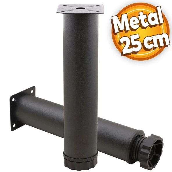 Akça Ayarlanabilir Mobilya Kanepe Koltuk Baza Yükseltme Yükseltici Ayağı Metal Ayakları 25 Cm Siyah ürün görseli 1