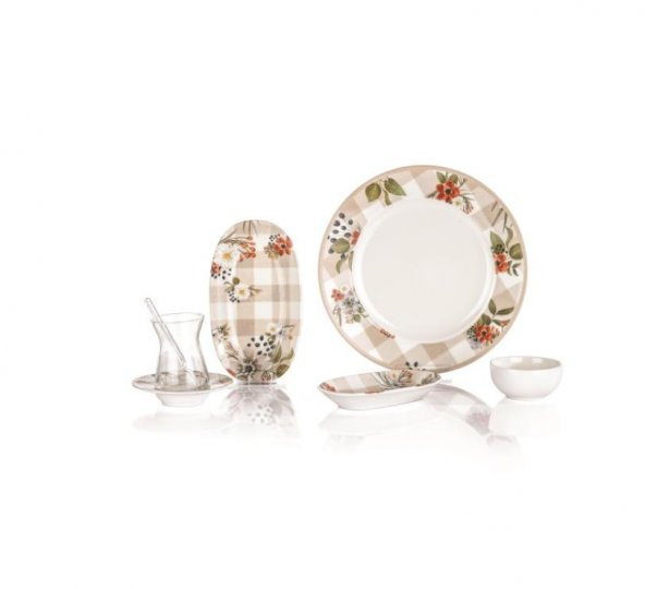 Schafer Spring 32 Parça Kahvaltı Takımı Bej Ekose - Resim 2