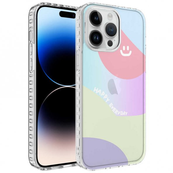 Apple iPhone 13 Pro Max Kılıf Airbag Kenarlı Renkli Desenli Silikon Zore Elegans Kapak ürün görseli 1