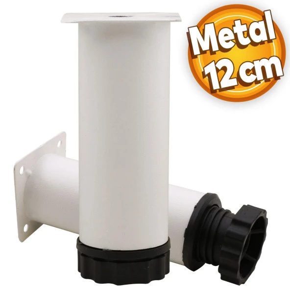 Akça Ayarlanabilir Mobilya Kanepe Koltuk Baza Yükseltme Yükseltici Ayağı Metal Ayakları 12 Cm Beyaz ürün görseli 1