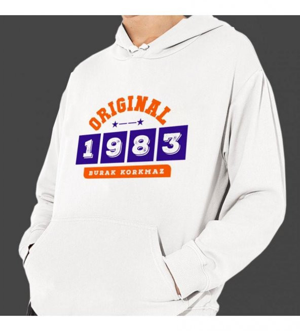 Kişiye Özel Tarih Baskılı Kapşonlu Beyaz Unisex Sweatshirt HK2360 ürün görseli 1