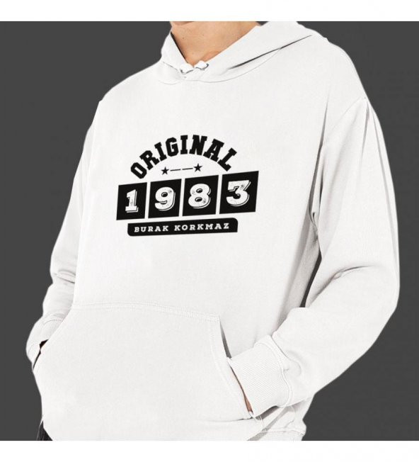 Kişiye Özel Tarih Baskılı Kapşonlu Beyaz Unisex Sweatshirt HK2359 ürün görseli 1