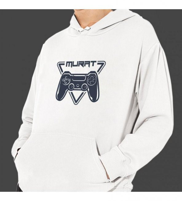 Kişiye Özel İsim Baskılı Kapşonlu Beyaz Unisex Sweatshirt HK2352 ürün görseli 1