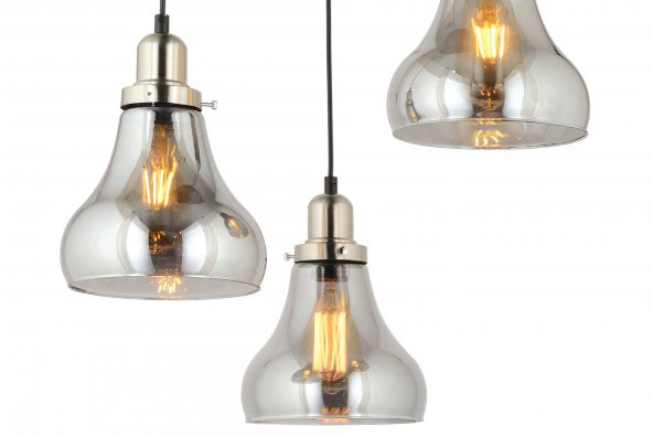 LampaLuce Cono Modern Sarkıt Salon Avizesi 3lü Krom 35x70cm ürün görseli 1
