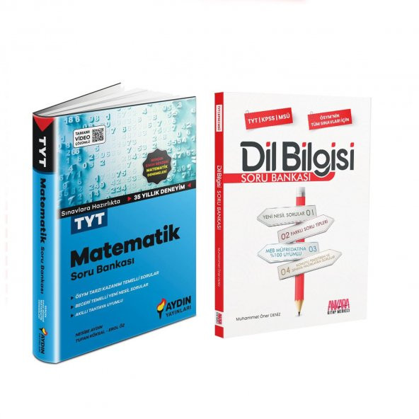 Aydın Yayınları TYT Matematik ve AKM Dil Bilgisi Soru Bankası Seti 2 Kitap ürün görseli 1