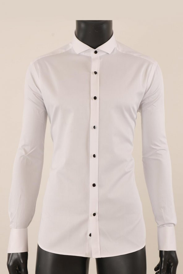Uzun Kol Slim Fit Damatlık Beyaz Gömlek ürün görseli 1