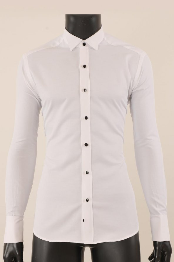 Uzun Kol Slim Fit Damatlık Beyaz Gömlek ürün görseli 1