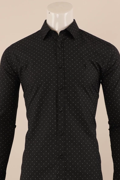 Uzun Kol Slim Fit Desenli Gömlek - Resim 3