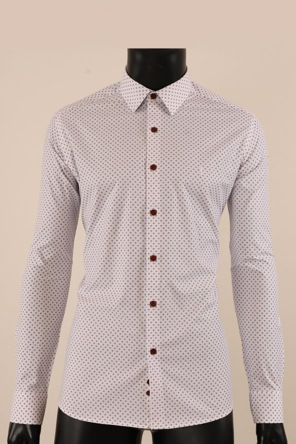 Uzun Kol Slim Fit Desenli Gömlek ürün görseli 1