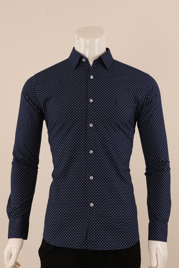Uzun Kol Slim Fit Desenli Gömlek - Resim 2